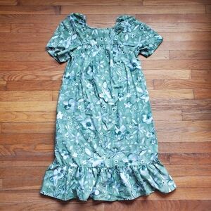 Haband Floral Green Dress with Ruffle Hem Size Small Vtg